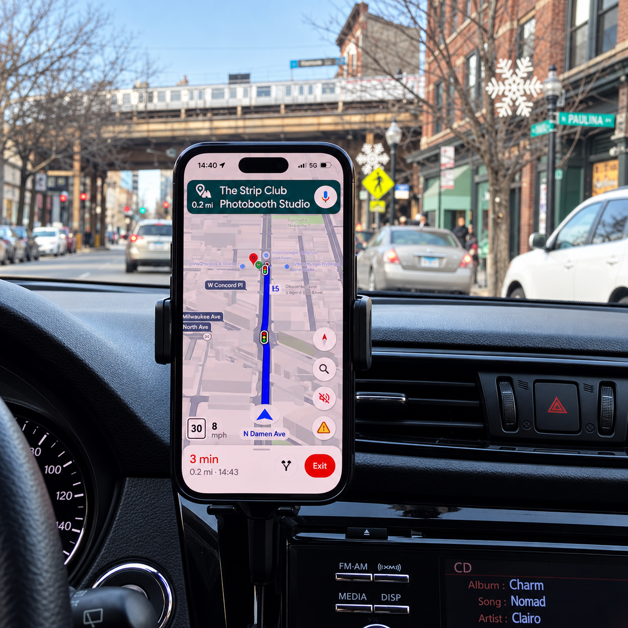 iPhone running navigation inside a car while connected for charging