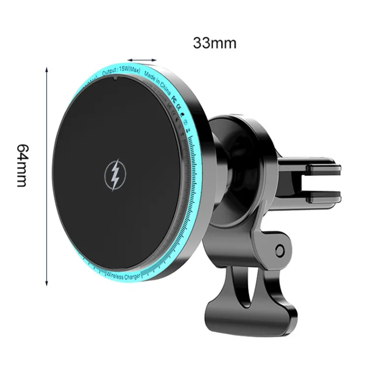 M2 magnetic wireless car charger dimensions: 64mm diameter and 33mm thickness
