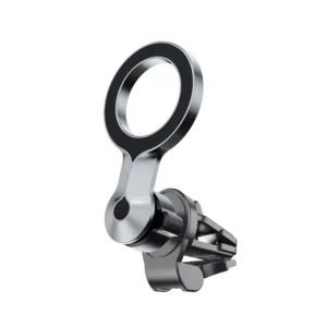 SUNDA ring-head magnetic car vent phone holder in black with silver ring face, angled studio view