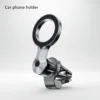 Magnetic car phone holder with silver ring head and black vent clip, front three-quarter studio view