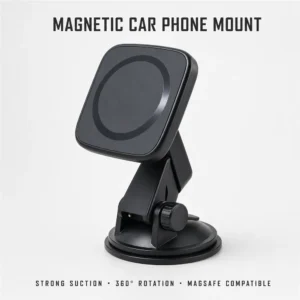 SUNDA magnetic car phone mount in matte black with square magnetic head and suction base