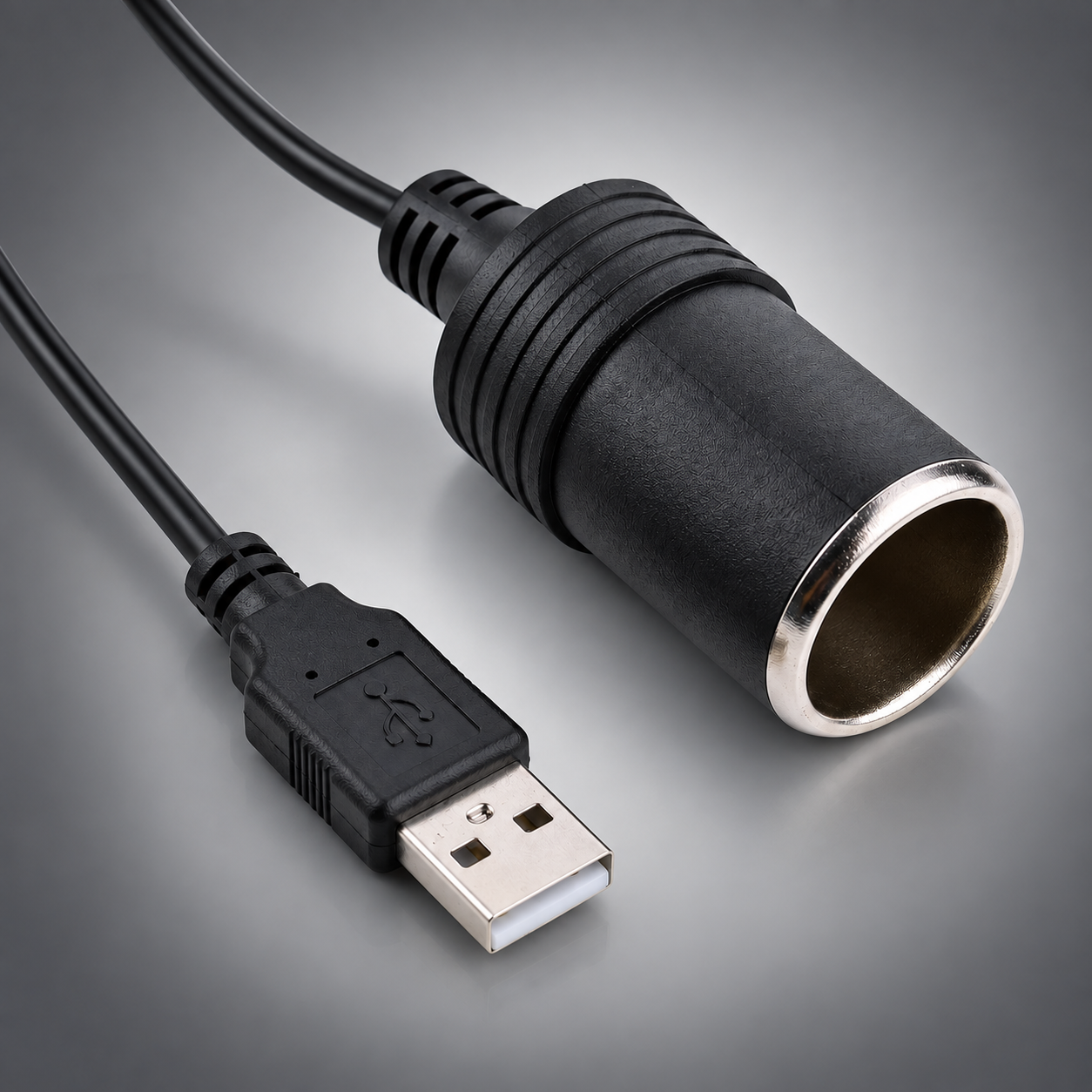USB to cigarette lighter socket extension cable close-up
