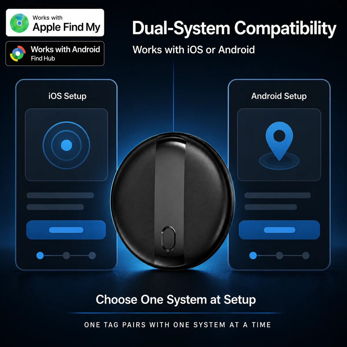 Dual system compatibility: the SUNDA tracker with Apple Find My and Android app badges