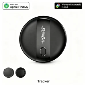 SUNDA magnetic hidden tracker in black, studio view with the fixing ring