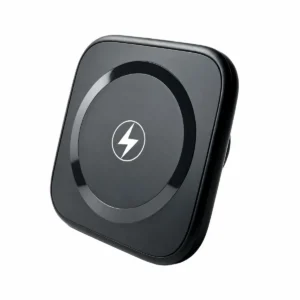 SUNDA 15W mini magnetic wireless car charger mount in black, front view of the round charging pad