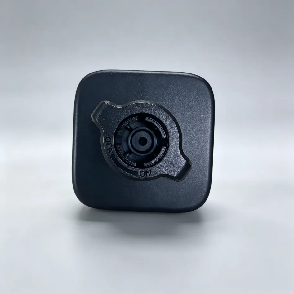 Rear of the 15W wireless car charger mount showing the locking air vent clip and its ON lock ring