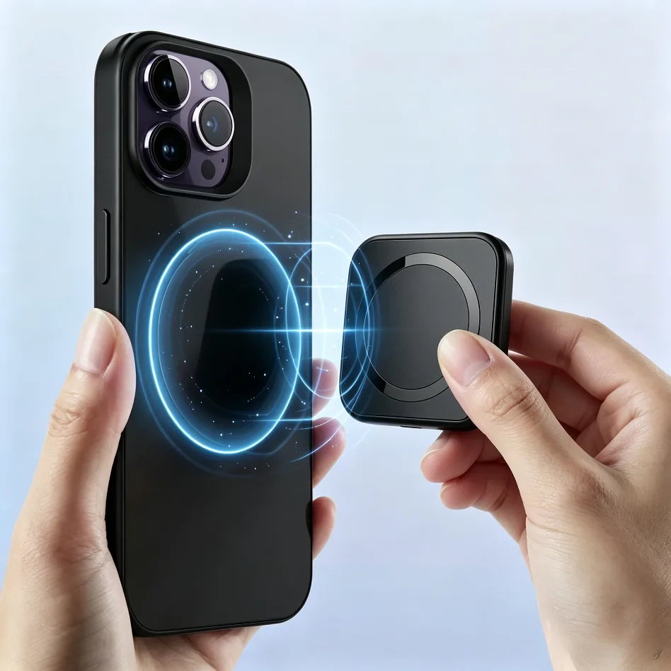 Magnetic alignment between the phone and the charging pad of the wireless car charger mount