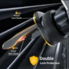 Double lock vent clip of the magnetic car mount gripping an air vent blade, X1 attach and X2 hook